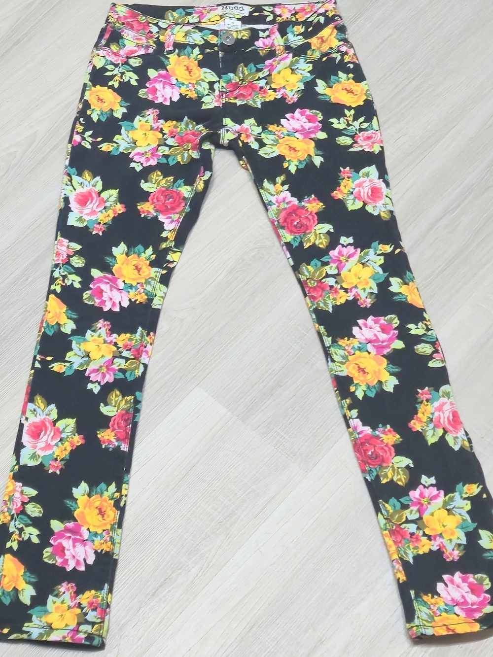 Mudd Black Floral Skinny Jeans with Multicolor Blooms